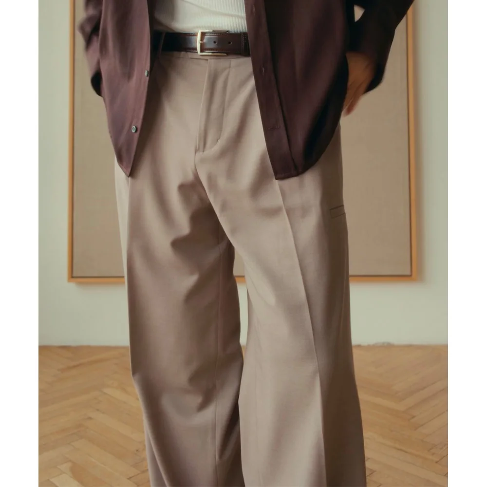 

Mens Flat Front Dress Pants Blend Mid Rise Casual Wide Leg Trousers Solid Color Comfortable Breathable Business Casual Clothing