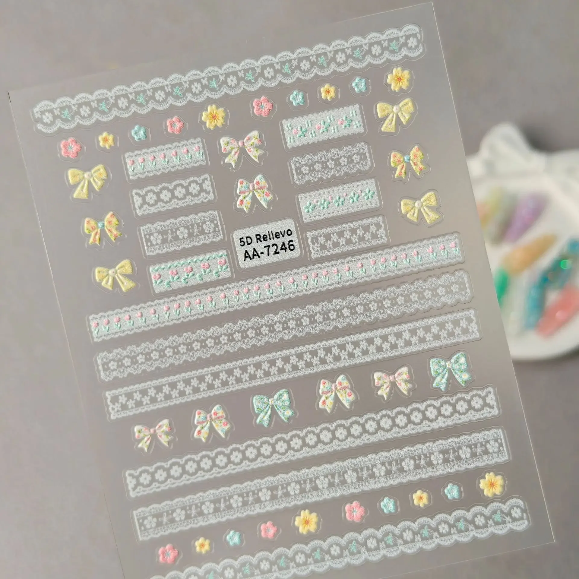 1 Set 5D Embossed White Lace Nail Stickers Elegant Stereo Lace Trim Self Adhesive DIY Manicure Nail Art Decor Ornaments