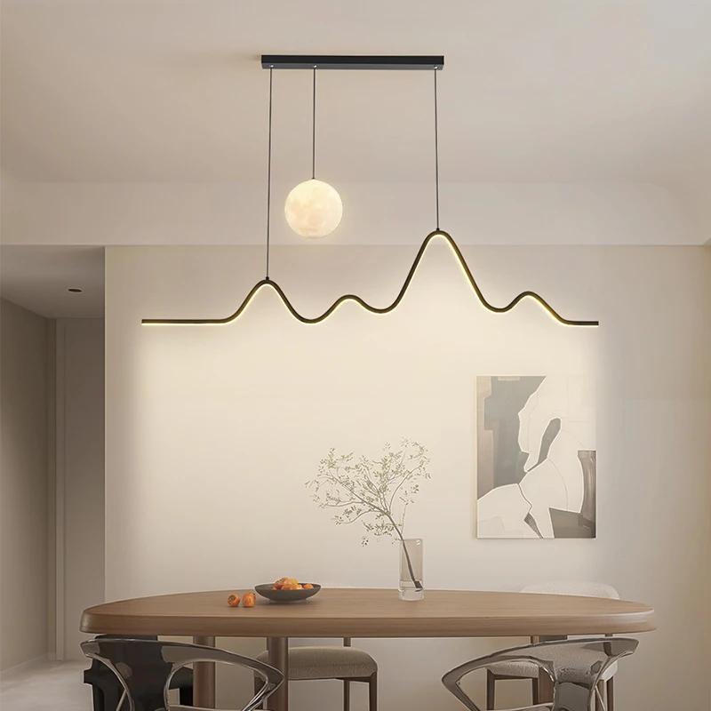 Dining room pendant light for home Decor Black/White Minimalist Kitchen LED chandelier with Moon Lamp Bar long table lighting