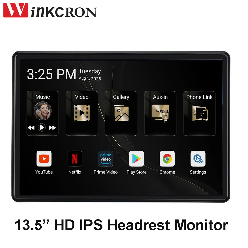 

13.5 Inch 4K Car Headrest Monitor 2G+32GB ROM Android 14 HD 1080P WIFI/Bluetooth/HDMI/FM/Mirror Link/Miracas APP Video Player