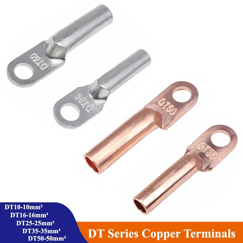 DT-10/16/25/35/50 Wire Crimp Connector Car Auto Copper Terminal Block Battery Cable Crimp Terminals Soldered Copper Crimp Lugs