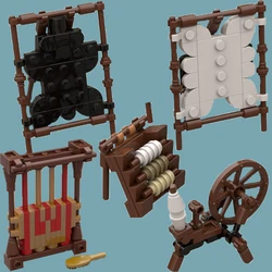 MOC Medieval Nilitary Street View Building Blocks Castle Textile Weaving Machine Drying Rack Knights Accessories Bricks Toy Gift