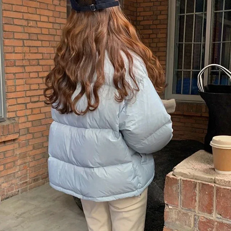 Doudoune rembourrée en coton à col montant pour femme, Parkas courtes, Fibre optique, Fermeture éclair, Chaud, Décontracté, Coréen, Y2K, Hiver