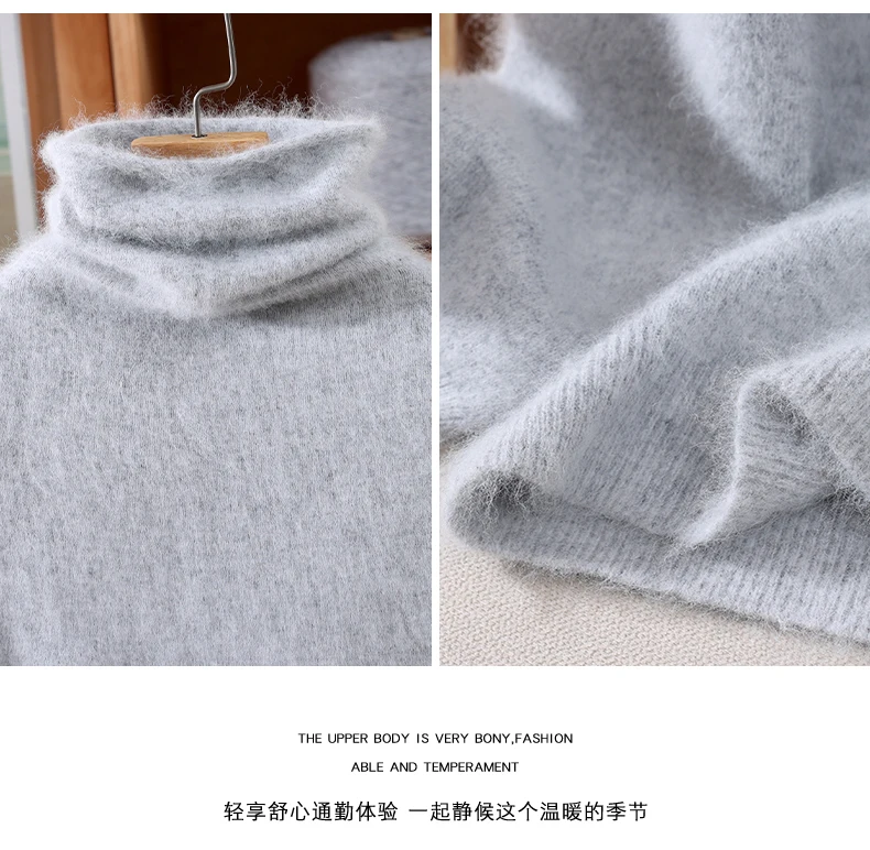 100% Pure Mink Fur Sweater Women's Pullover High Neck Knitted Sweater Autumn Winter New Item Pile Collar Thick Soft Base Sweater