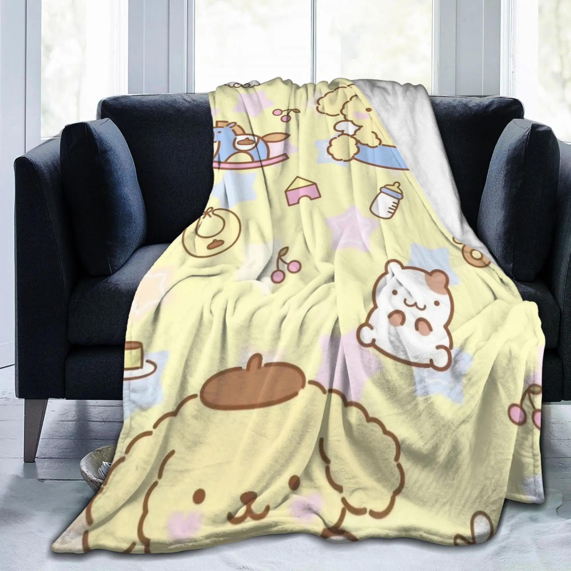 Pompompurins Cartoon Cute Blankets Flannel Summer   Multifunction Super Warm Throw Blankets for Bed Bedroom Bedspreads