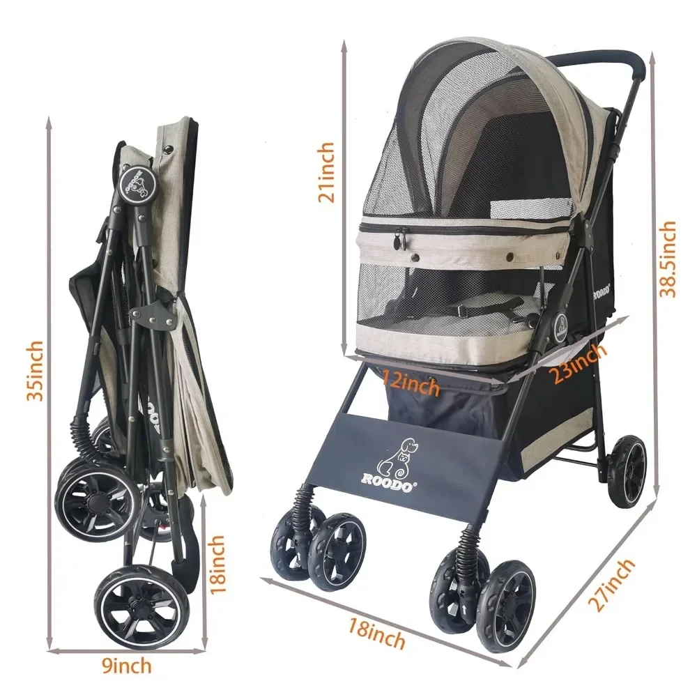 Dog Stroller, 4 Wheel Pet Strollers, Cat Stroller, Lightweight Foldable Portable Compact Jogger Pet Gear