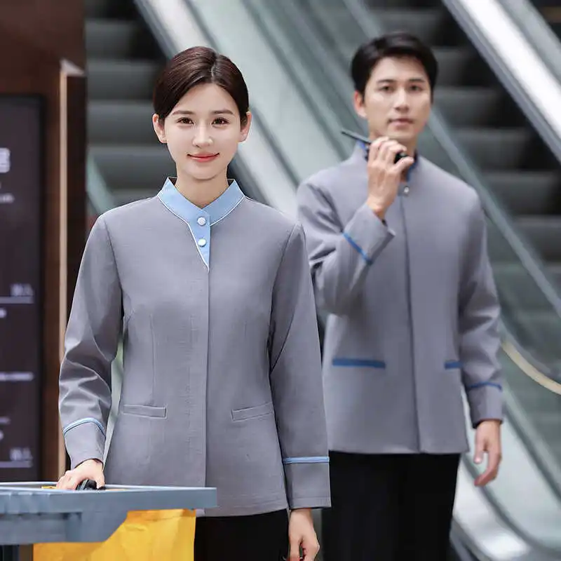 

Long-sleeved cleaning workwear for women and men in autumn and winter, hotel room property mall cleaner uniform set