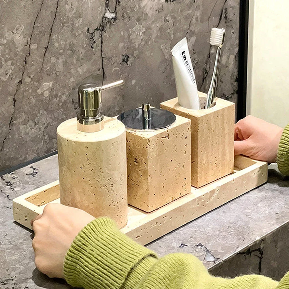 Cave Stone Resin Bathroom Liquid Distributor Water Soap Dish Hand Sanitizer Bottle Emulsion Bottle Gargle Cup Tray Bathroom