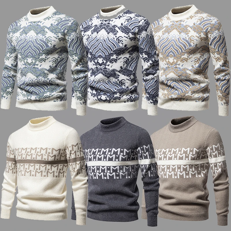 New Men's Fashion Landscape Painting Pattern Long Sleeve Sweater Autumn and Winter Leisure Crewneck Sweater Pullover