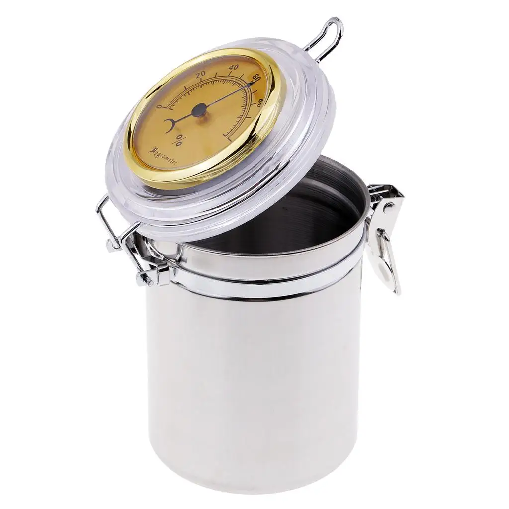 Humidor Jar with Humidifier and Hygrometer - Hold Multiple s - Airtight Stainless Steel Case