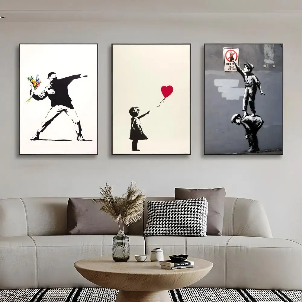 Street Artist Banksy Poster Retro Kraft Paper Sticker DIY Room Bar Cafe Aesthetic Art Wall