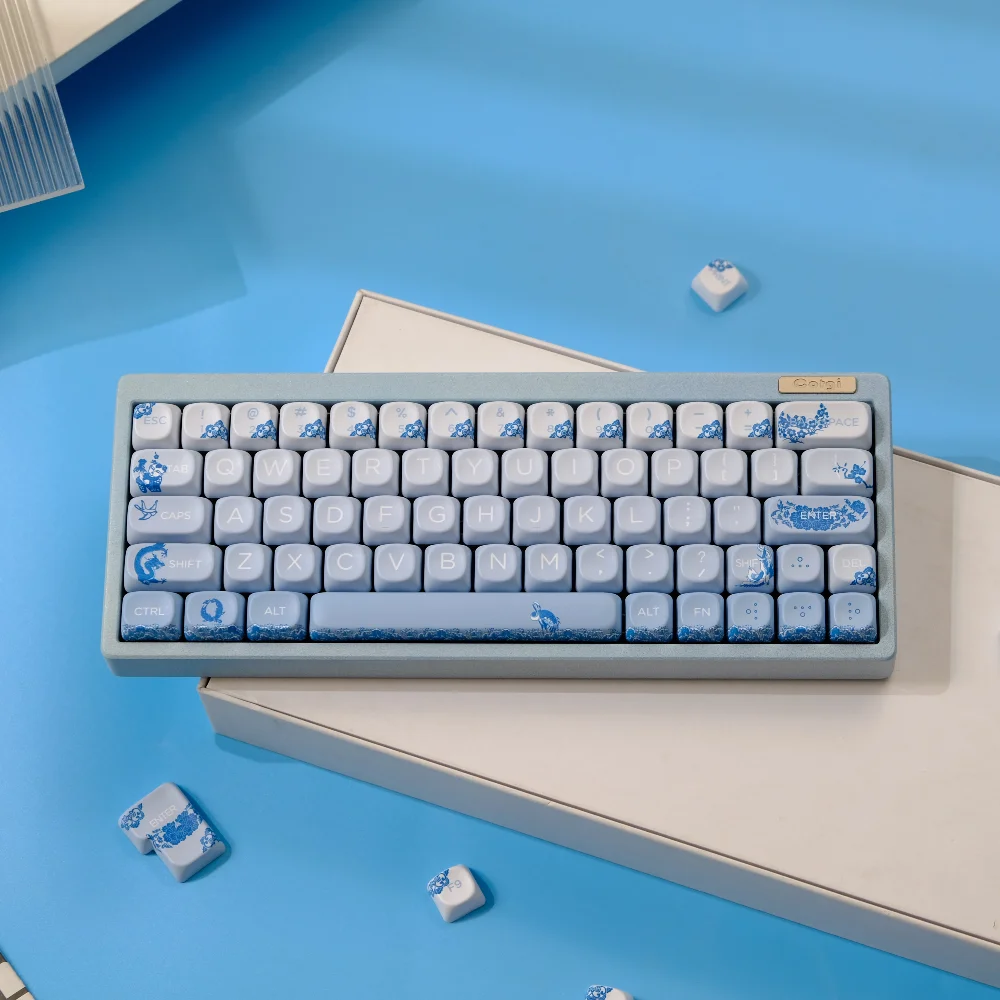 

132 клавиши, сине-белые фарфоровые колпачки для клавиш MOA XOA Profile Dye Sub Round PBT Keycap для механической клавиатуры MX, раскладка Alice ISO ANSI