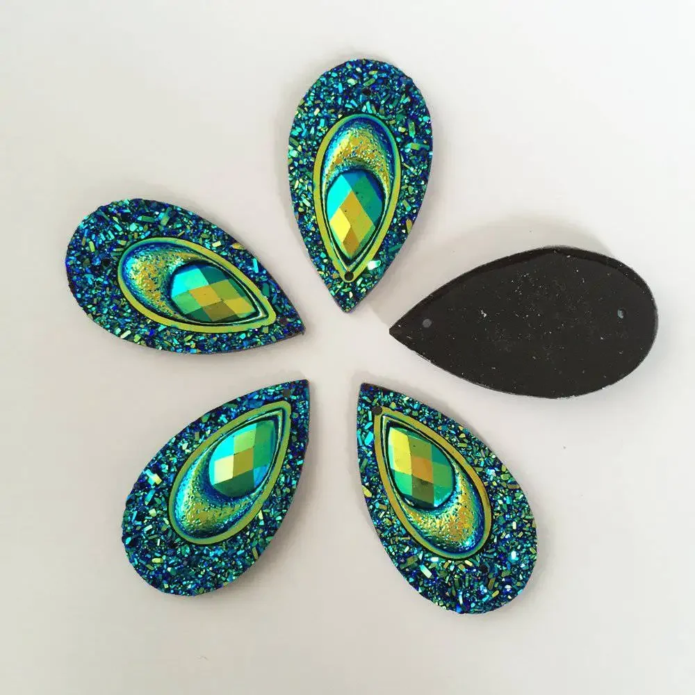 30Pcs Shiny AB Resin 16*28mm Peacock Teardrop Flatback Rhinestone Appliques Wedding Decoration Crystals Gems Craft C696