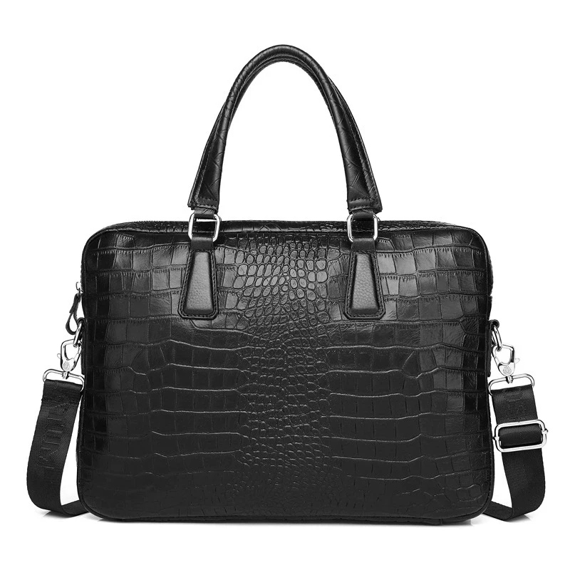 Crocodile Pattern Briefcase Luxury Top Layer Genuine Leather Men's Office Vintage Business Shoulder 15.6 inch Computer Bag
