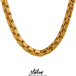 Yhpup 18K Gold Plated Waterproof Statement Metal Texture Thick Chain Stainless Steel Necklace Bracelet Charm Fashion Jewelry