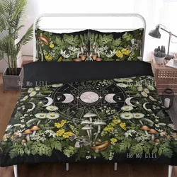 Dark Cottagecore Mushroom Daisy Forest Beddings Astrology Celestial Bedroom Decor Moon Phase Nature Lover Duvet Cover