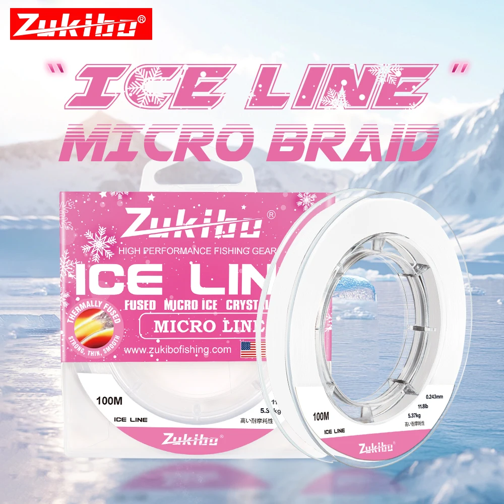 ZUKIBO Fused Micro Ice Crystal Thin Braid Fishing Line 0.05mm-0.235mm USA Design Translucent Superline Low Memory Soft Ice Line