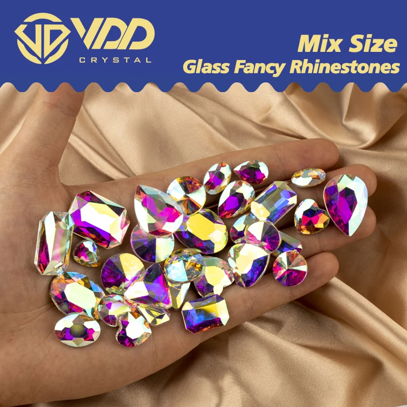 VDD Gemischte Größen und Formen Glas Fancy Strasssteine Kristall Pointback Glitzer Glänzende 3D-Steine für Nagelkunst DIY Bastelarbeiten Dekorationen – Detail 2