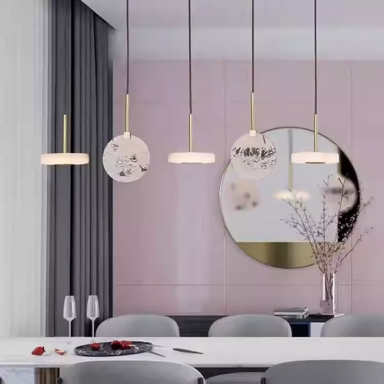 

Luxury Nordic Classic Alabaster Marble Wood Chandelier Hanging Light for Villa Duplex Living Room Ceiling Lighting Fixtures