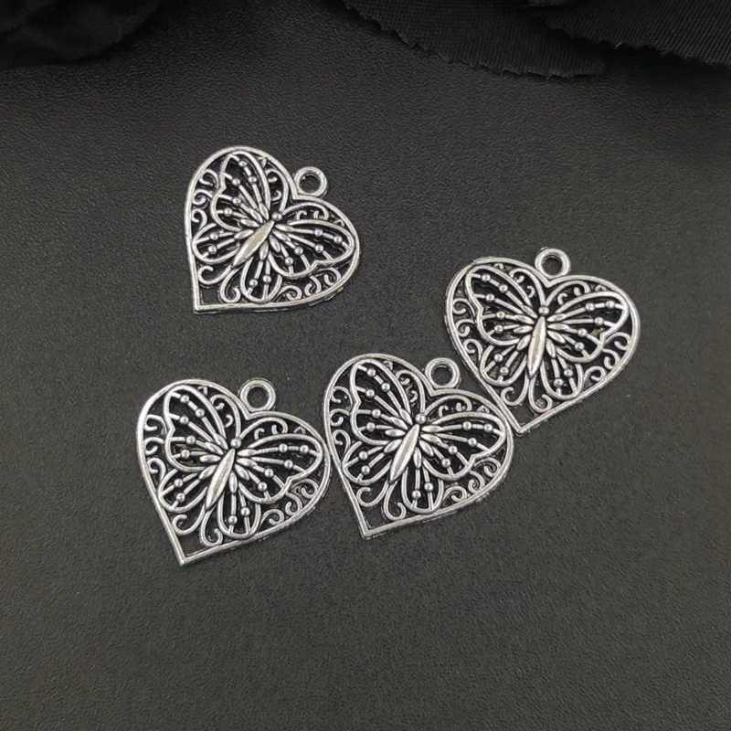 20pcs Charms Heart Butterfly 22x20mm Tibetan Silver Color Pendants Antique Jewelry Making DIY Handmade Craft