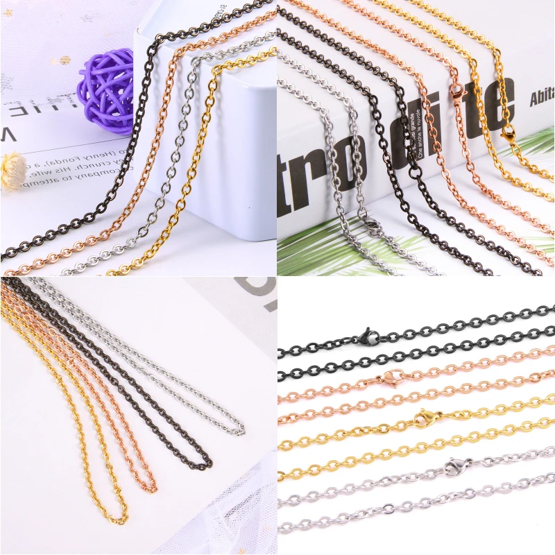 

45cm Unisex Handmade Flat O-Ring Chain Necklace Welded Stainless Steel Collarbone Jewelry Hammered Cross DIY