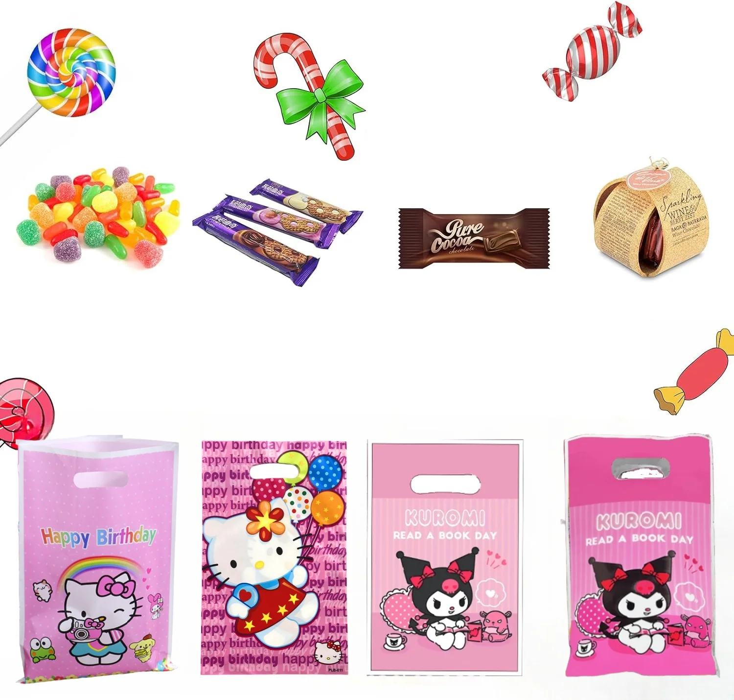 Bolsas de regalo de Hello Kitty para decoración de cumpleaños, bolsa de dulces con asa Kawaii, caja de regalo, bolsa de embalaje, regalos para