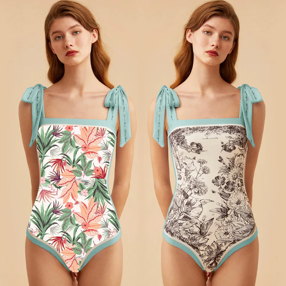 

Swimsuit Ins Wind Double-sided Printed One-piece Swimsuit Tube Top Retro Women