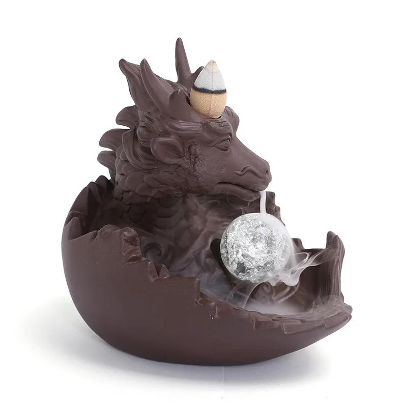

Purple Clay Backflow Incense Burner Creative Little Dragon Playing with Pearls Incense Burner Home Decor Craft Ornament