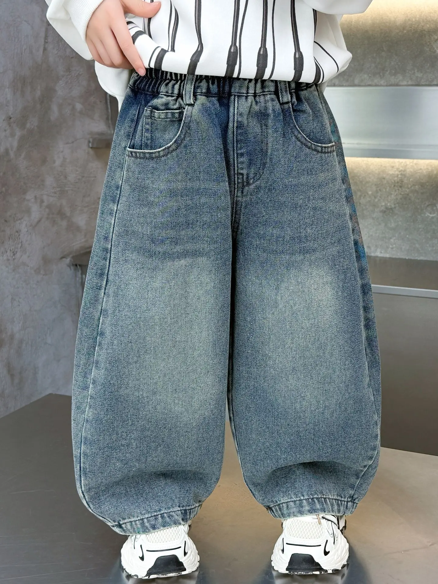 Spring Autumn Big Boy Jeans 3-13Years Simple and comfortable Kids Pants Girls Blue Jeans Casual Children Straight Trousers