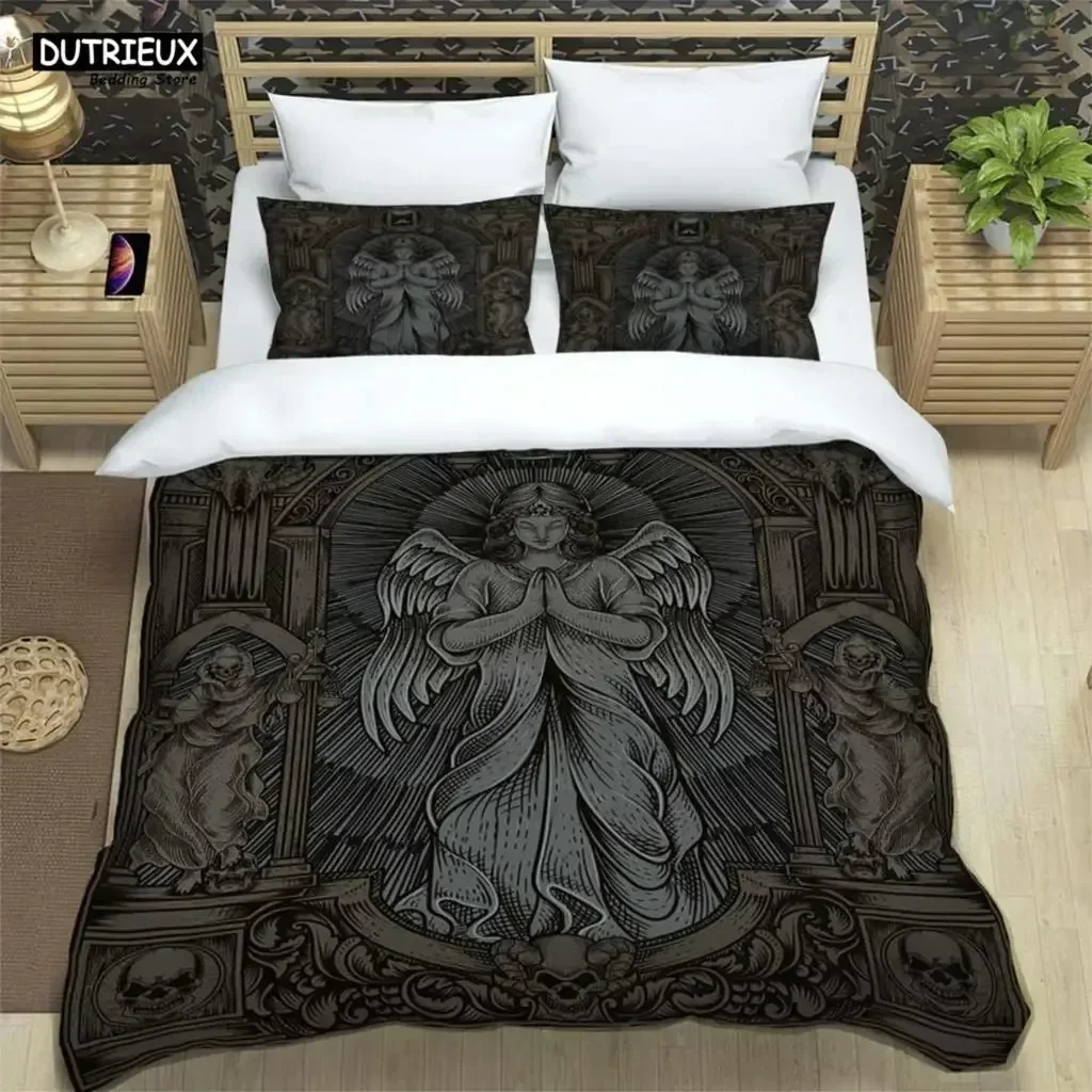 Medieval Dark Retro Digital Comfortable Duvet Quilt Cover Pillowcase Bedding Set Children Bedroom Decoration Home Textile