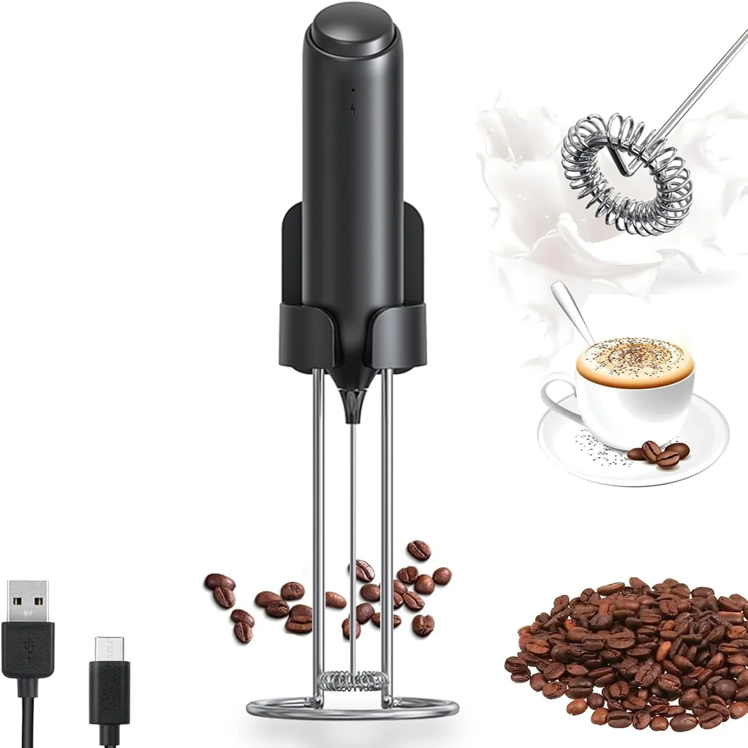 Milk Frother Coffee Mixer Wand USB Rechargeable Drink Mixer Stainless Steel Mini Whisk for Egg,Drink Frother Portable Kitchen Co