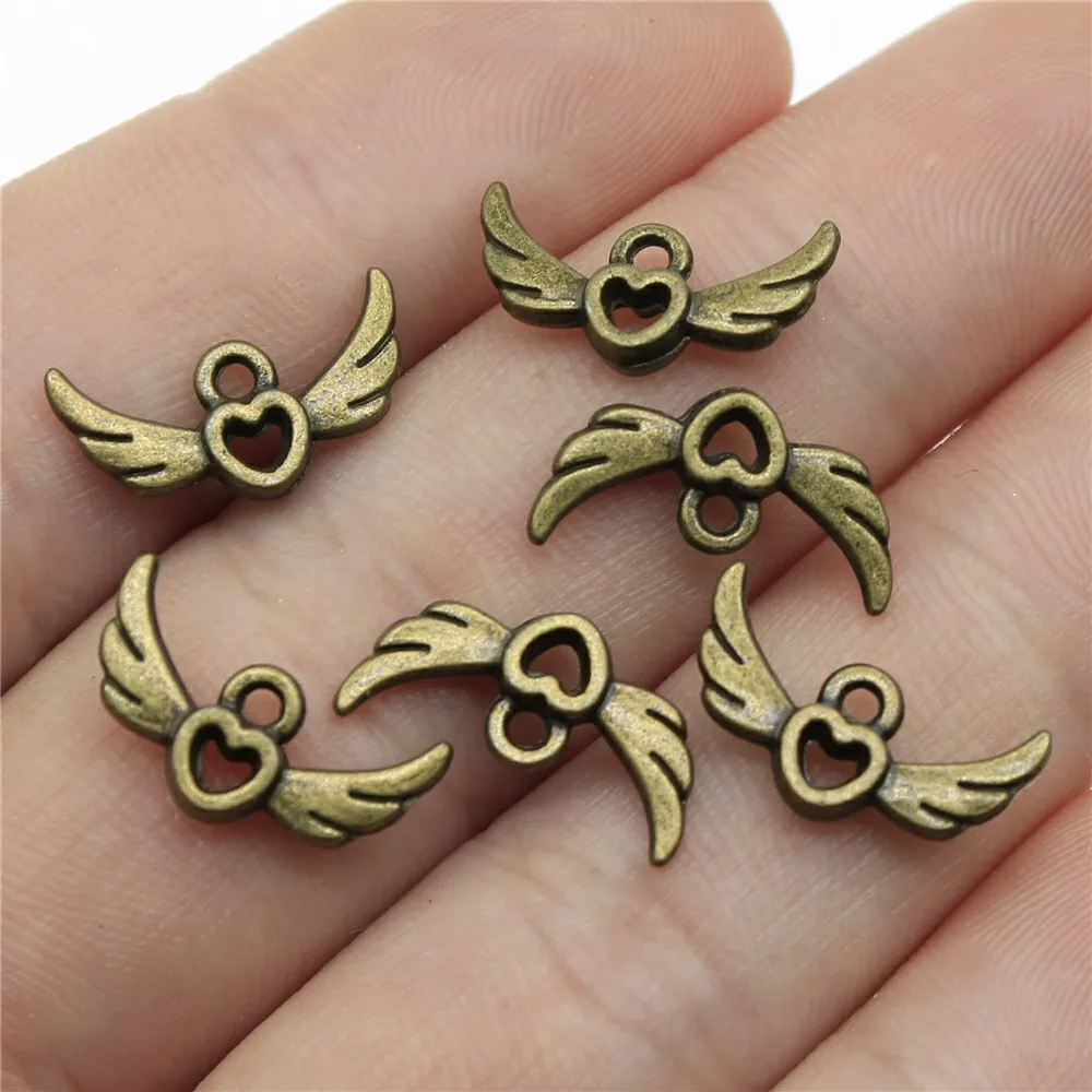 WYSIWYG 20pcs 16x8mm Angel Wings Heart Pendant Charms DIY Jewelry Making Jewelry Finding Antique Bronze Color