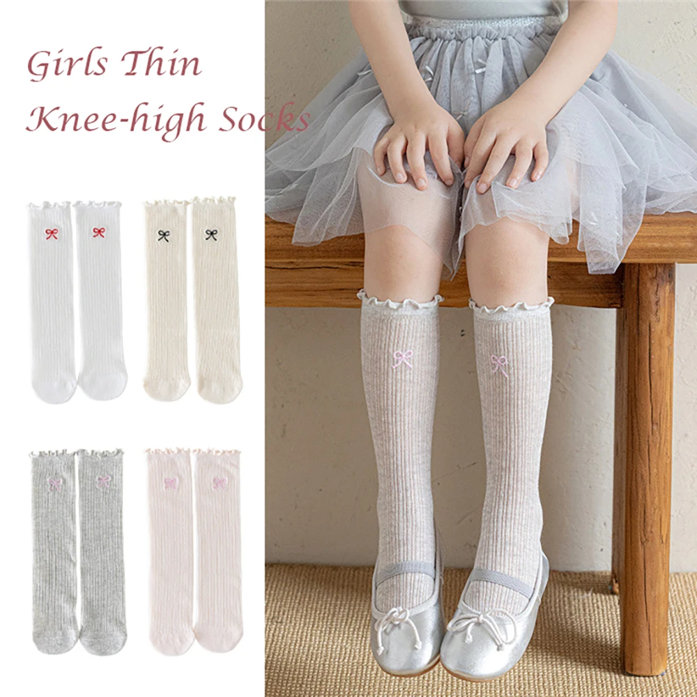 Summer Socks for Girls 3-8T Sweet Bow Thin Children's Socks Hollow Mesh Socks Candy Color Kids Knee-high Socks