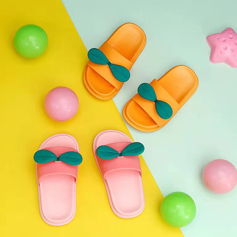 

1 Pair Soft-Soled Kids Slippers Orange Non-Slip Lightweight Pvc Children Summer House Slippers Cartoon Play Bath Shoes