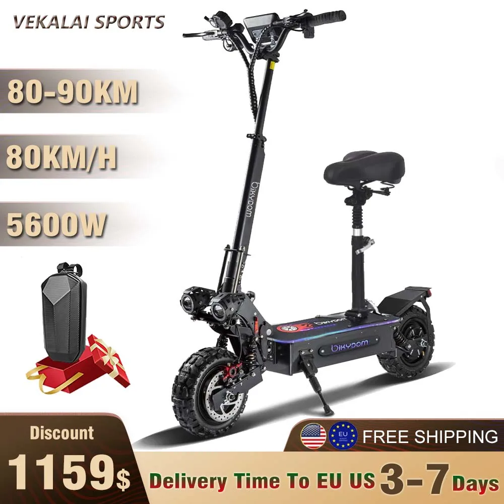 5600W Dual Motor Electric Scooter With Seat 60V 27AH Max Speed 80KM/H 90Km Range 11inch Tire Folding Electric Scooter for Adults