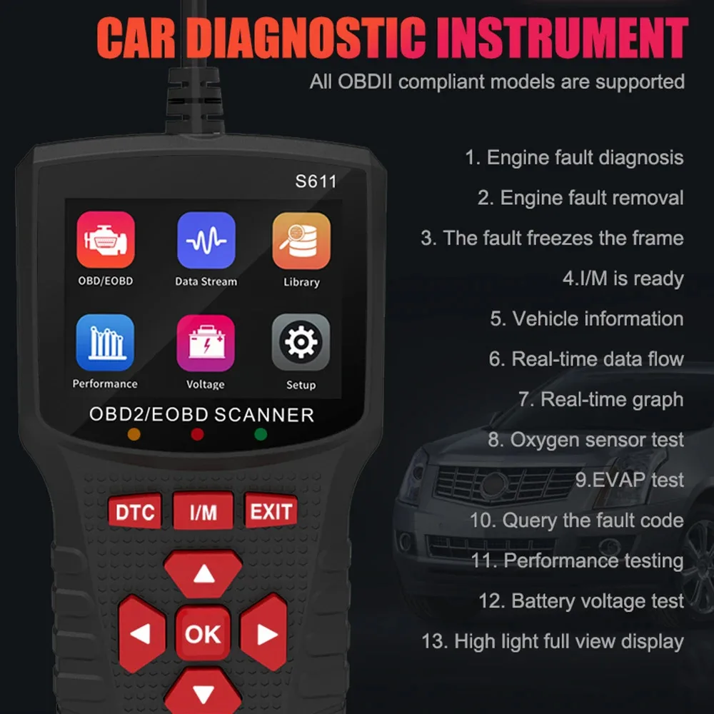 S611 OBD2 EOBD Scanner per Auto strumento diagnostico per sistema motore automatico professionale Tester per batterie automobilistiche lettore di