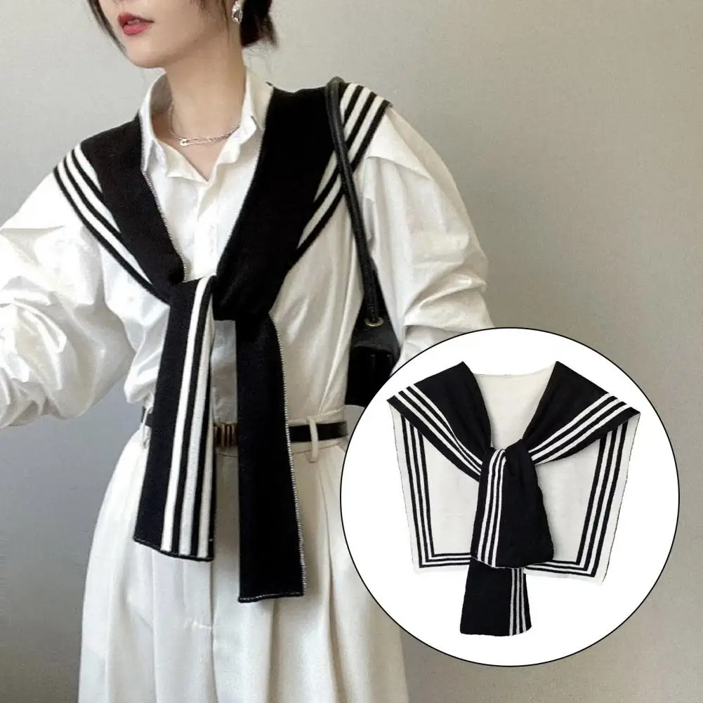 Shirt Shawl Black White Striped Knitted Hemming Shirt Scarf T-Shirt Sweatshirt Fake Collar Shoulder Straps Costume Accessory