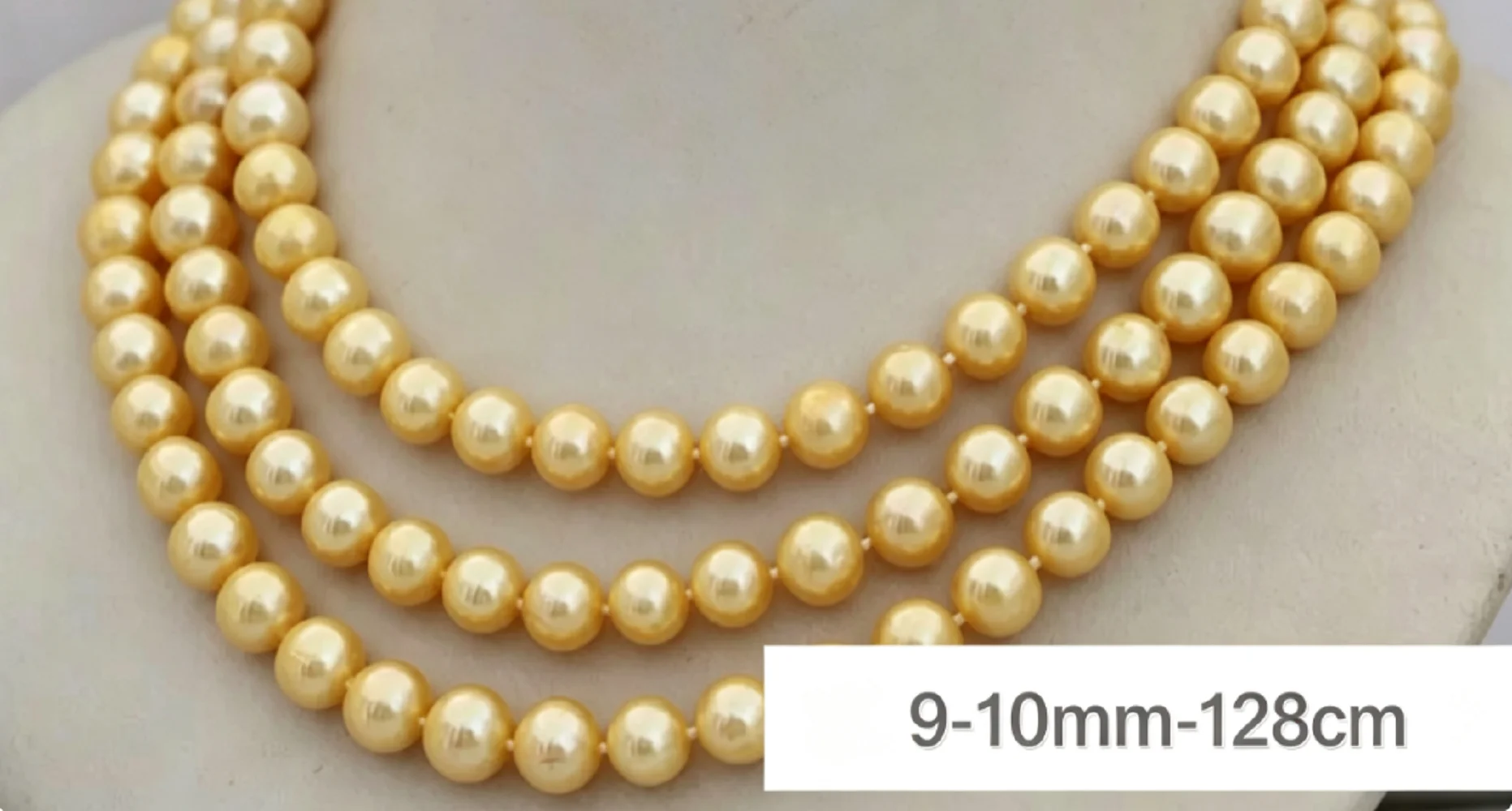 Long necklace AAAA9-10mm natural South Sea gold pearl necklace/buttonless - length 128cm