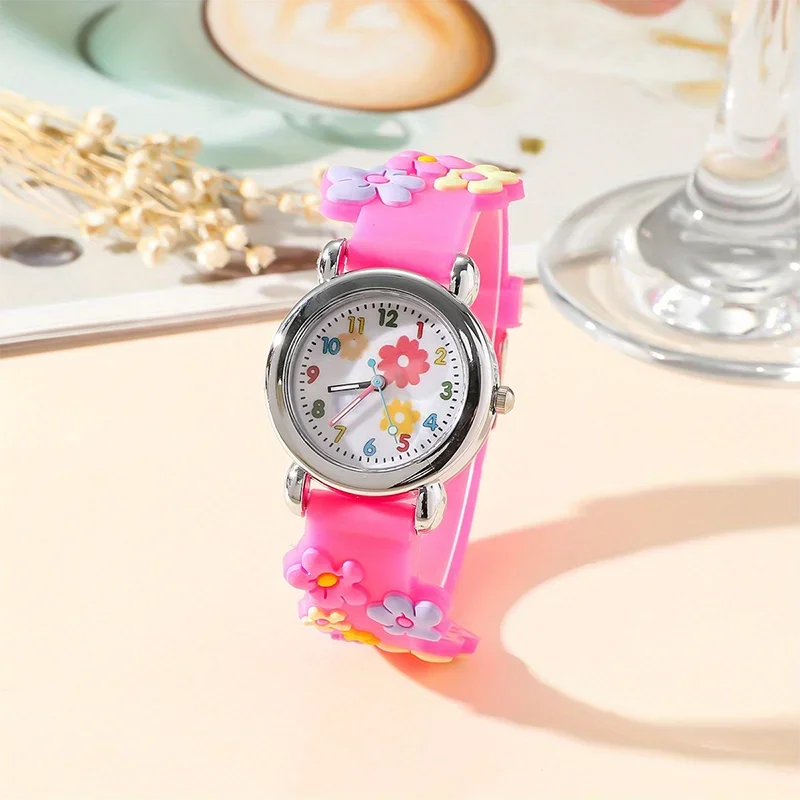 2025 New CHILDREN'S Watch Can Love 3D pattern Rainbow Flowers CHILDREN'S Quartz Watch Plastic Strap