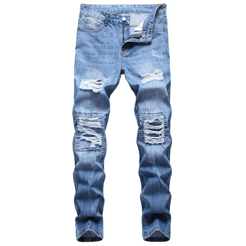 Nowe męskie jeansy z dziurami, bawełniane, casualowe, slim fit, skinny, spodnie męskie, modne, hip-hopowe, denimowe, nowość 2025