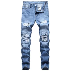 2025 New Arrival Mens Cotton Ripped Hole Jeans Casual Slim Skinny Jeans Men Trousers Fashion Male Hip hop Denim Pants