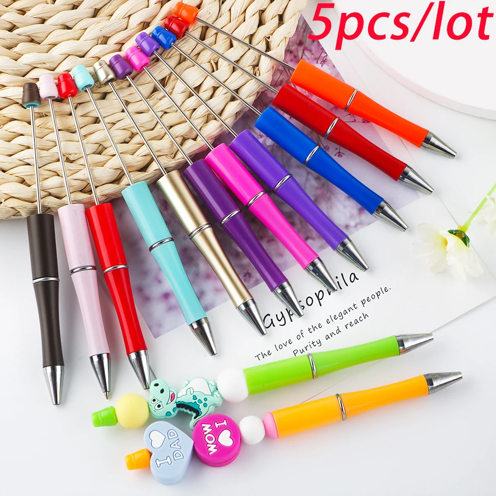 

5Pcs New Ballpoint Pen DIY Bead Pen Plastic Beaded School Office Writing Supplies Stationery Wedding Gift