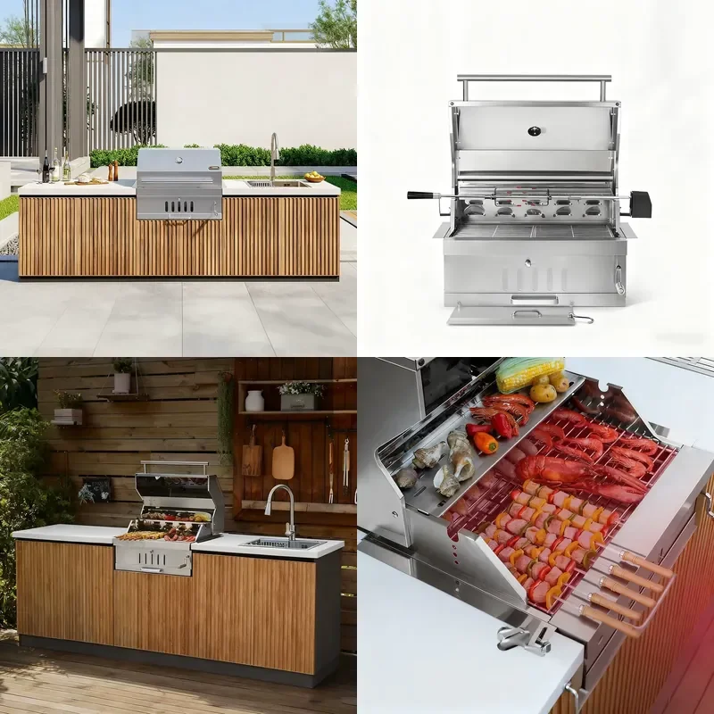 Modern Premium Outdoor Kitchen Workstation Built-in Terrace BBQ Grill 304 Stainless Steel Powder