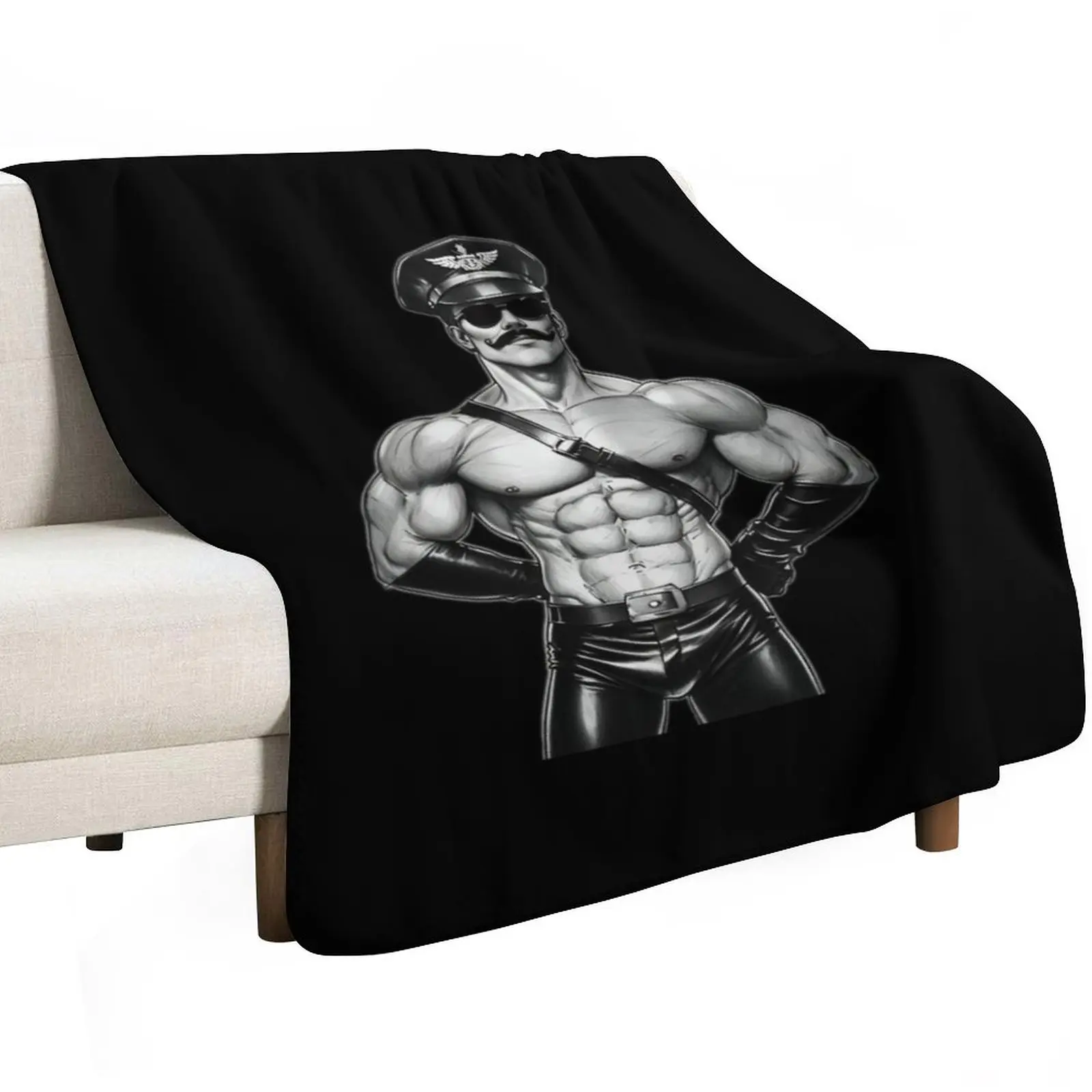 Gay Leather Uniform Daddy Tom of Finland Tribute Berlin German Pride Graphic Design Throw Blanket Summer Heavy Blankets