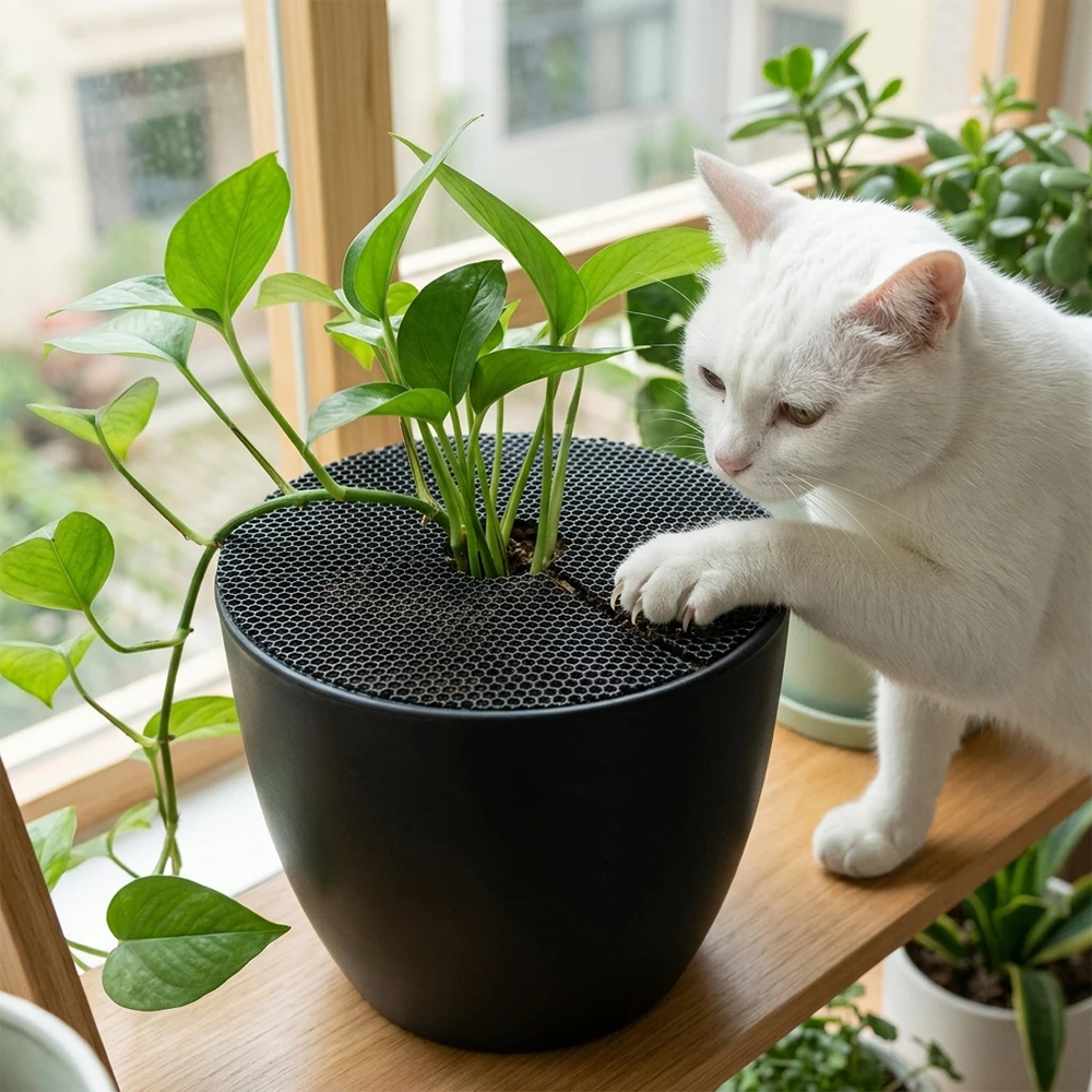 Malla protectora elástica para macetas: anti-gatos y perros, cortable - imagen 3