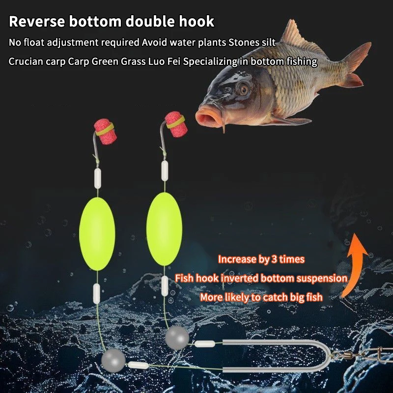 

1pc 2 Hooks Fishing Hair Rigs Hook Iseni Hook Barb Carp Fishing Hook Ready-to-Use Size3#-14# Carp Rigs Fishing Lure