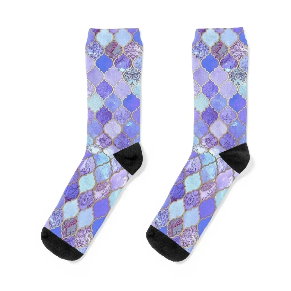 

Royal Purple, Mauve & Indigo Decorative Moroccan Tile Pattern Socks with print luxe shoes Socks For Man Women's