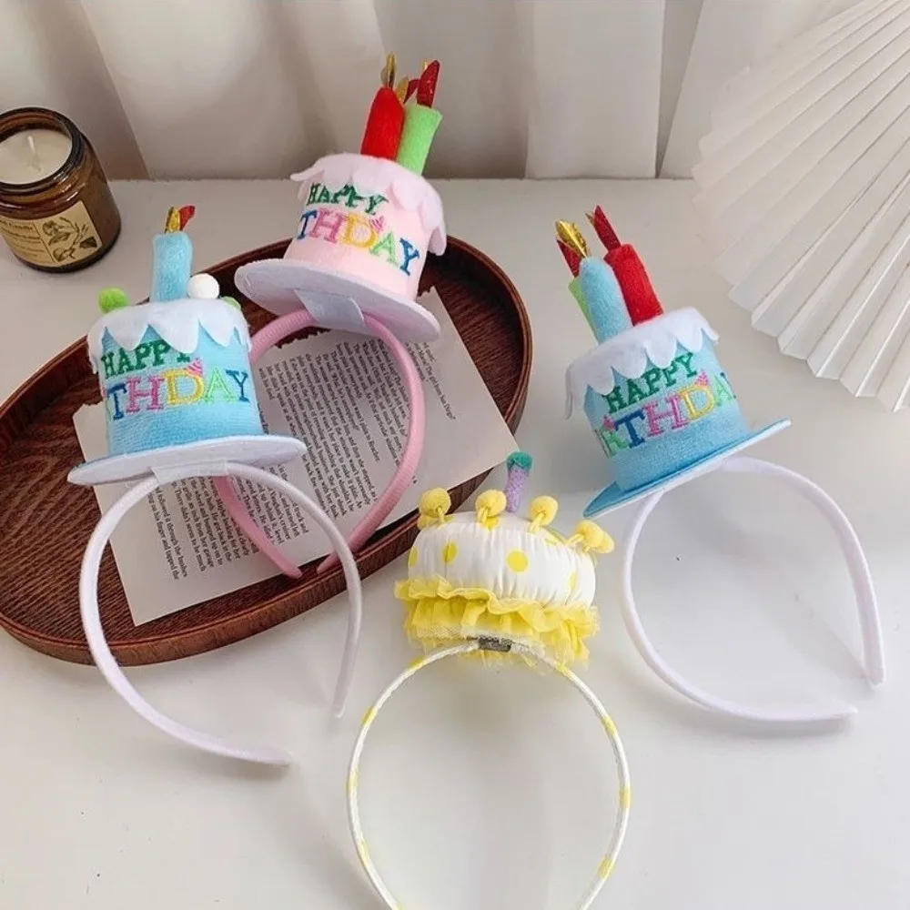 Bandeau d'anniversaire de dessin animé, créatif en peluche, gâteau d'anniversaire, bougie, accessoires pour cheveux, cerceau pour femmes, fournitures de fête