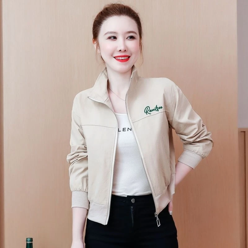 

​Korean Style Embroidery Baseball Jacket for Petite Women Spring Autumn Versatile Hooded Collar Short Coat Jacket​