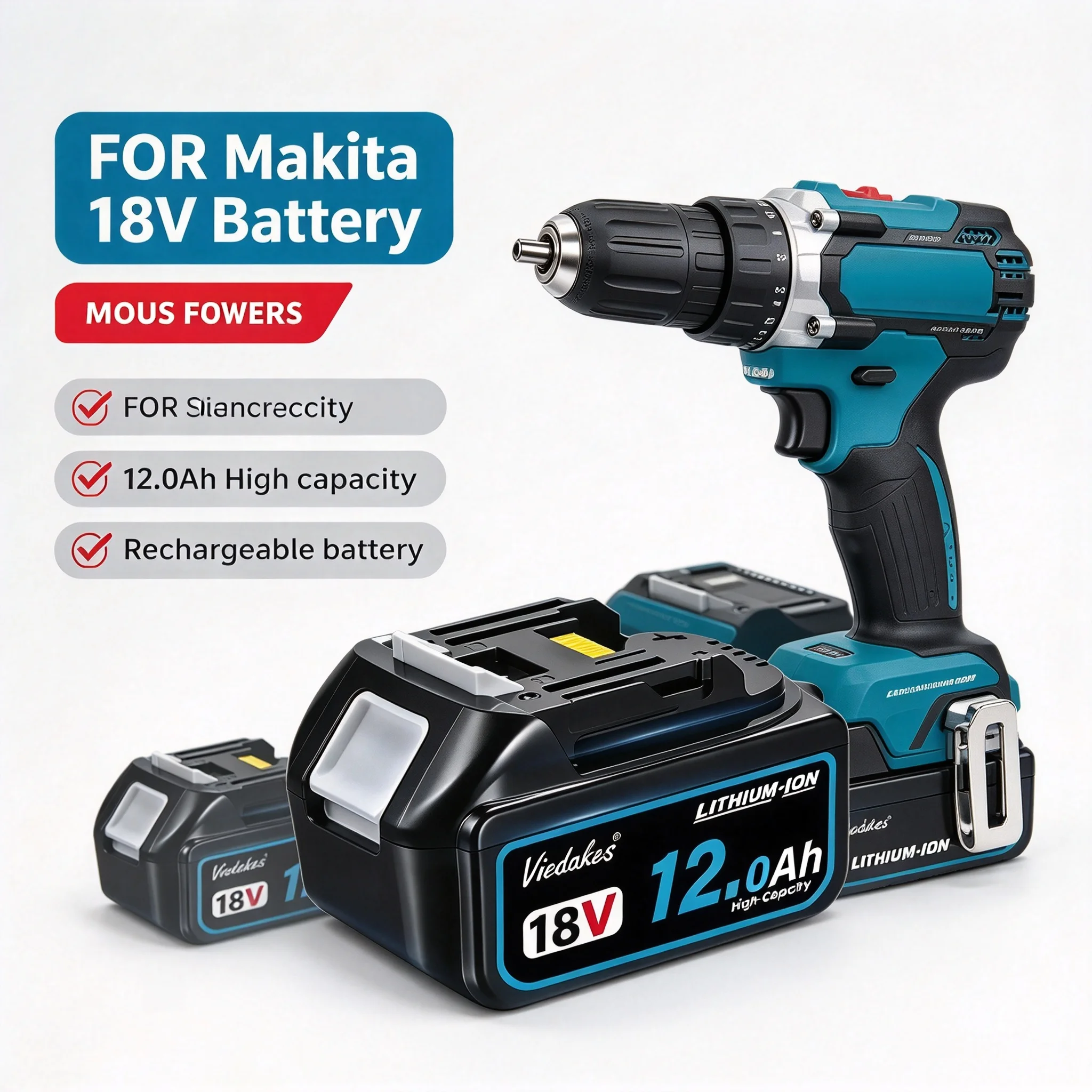 Viedakes Viedakes 18V Lithium-Ion Battery, 12000mAh High Capacity Rechargeable Battery,  for Makita 18V BL1860 BL1850B BL1830 BL1840B - Aliexpress Deal